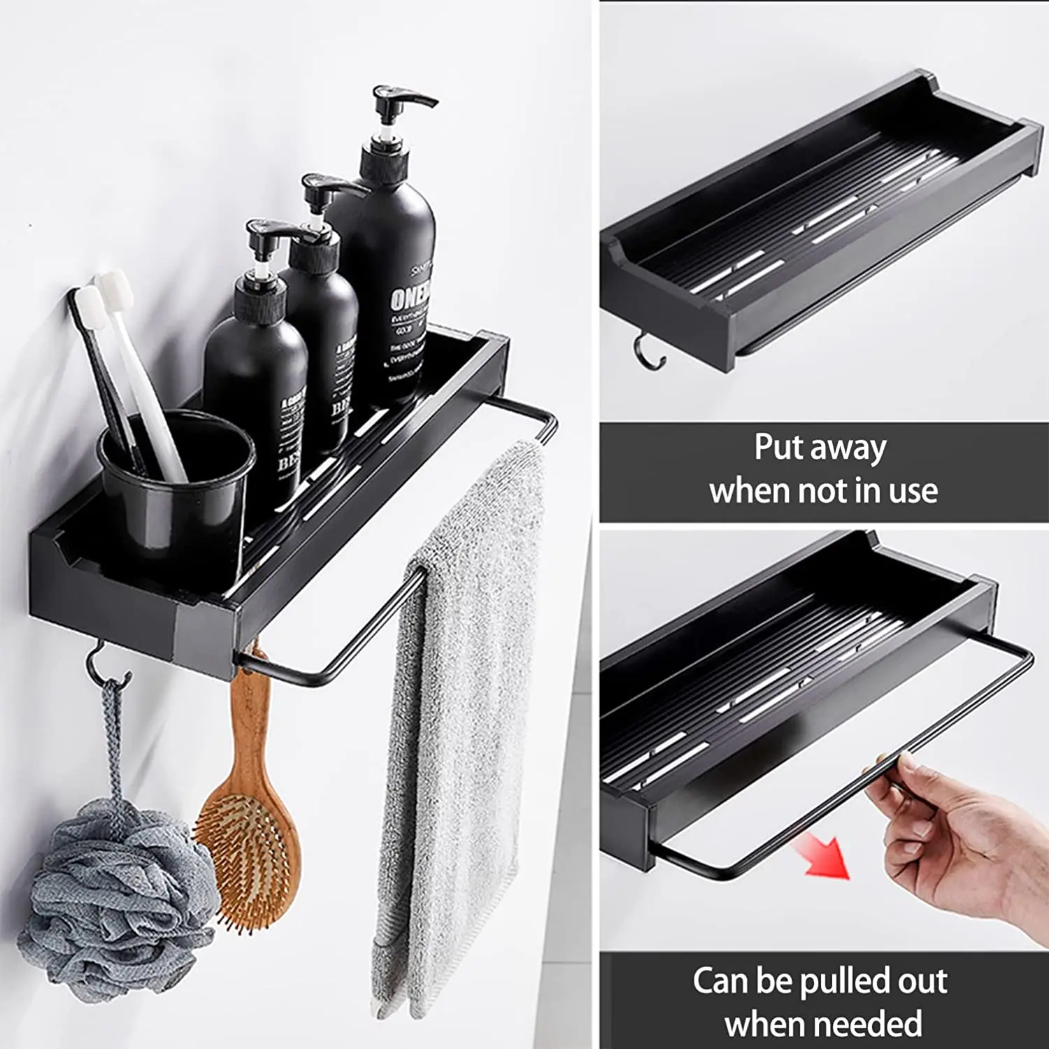 2 Pieces Black Shower Caddy With 1 Soap Holder Wall Mounted Bathroom Shelf Rack Bathroom Towel Racks For Beauty Organizer