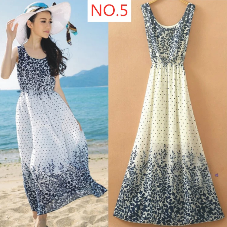 Wholesales Best-selling Bohemian long beach women dress floral chiffon seaside vacation vest dress