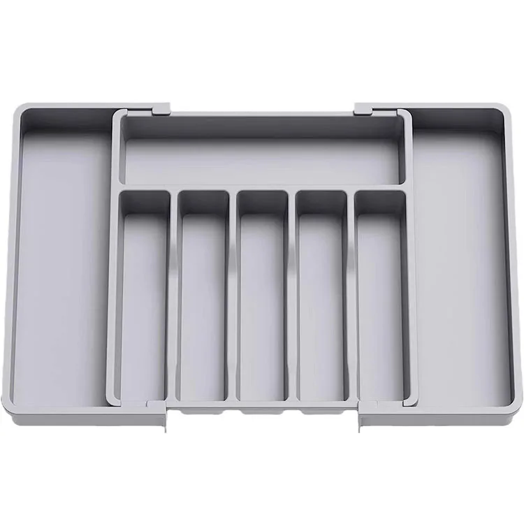 In Stock Silverware Drawer Organizer Expandable Utensil Tray BPA Free Adjustable Plastic Storage for Spoons Forks Knives