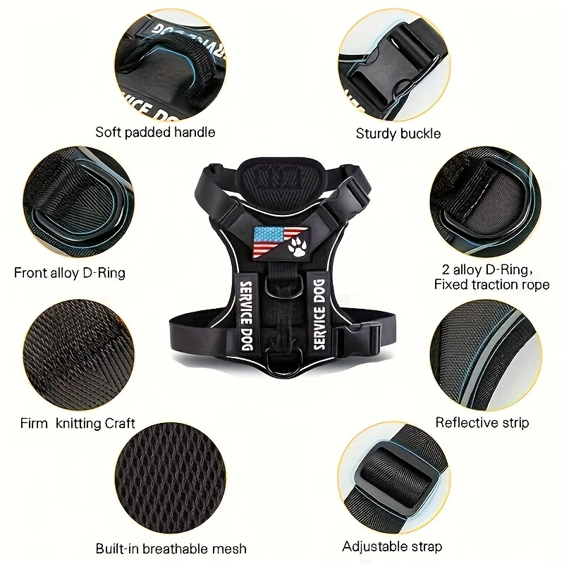 Adjustable Soft Breathable Easy to Control Oxford 5 PCS Patches Reflective Dog Vest Harness for Small Medium Large Dogs