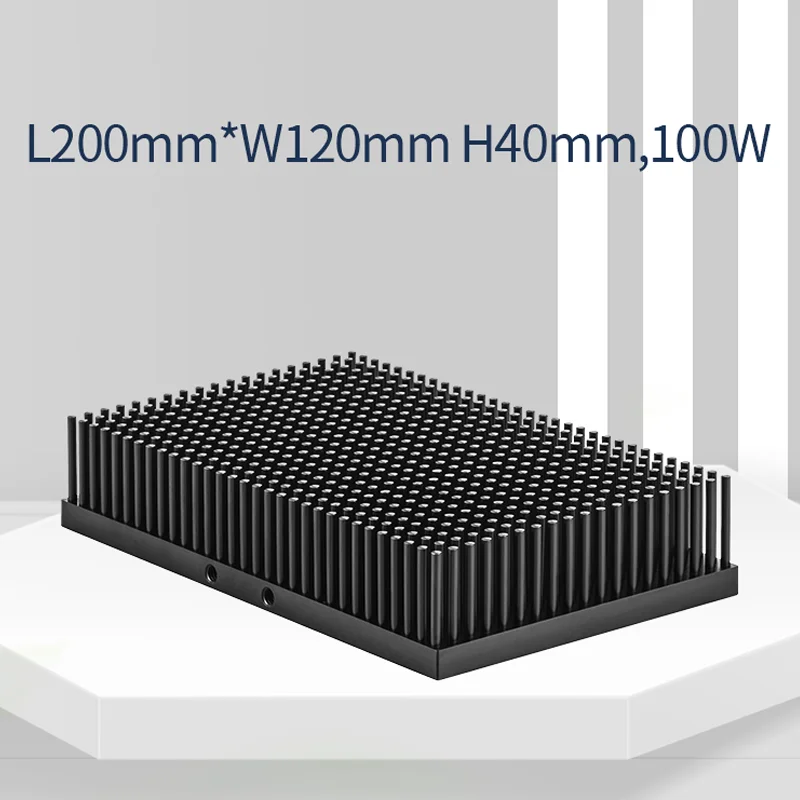 100W Length Width 200*120mm And Height 40mm Black Anodizing rectangle Aluminum Pin Fin Led Bar Heatsink 200mm
