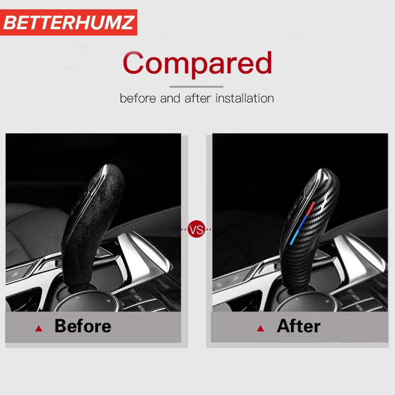 BETTERHUMZ For BMW G30 G11 G01 G02 G32 5 Series X3 X4 6GT Accessories Carbon Fiber Car Gear Shift Knob ABS Cover Frame Sticker