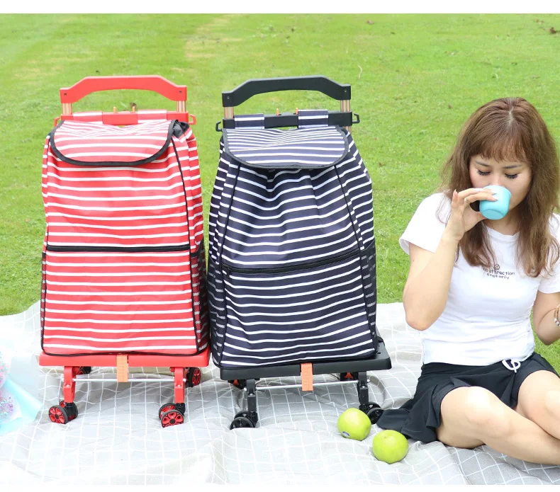 OEM ODM Grocery carro de compras Folding Shopping Carts 4 wheels  Goods Trolley Shopping Trolley Bag with Wheels