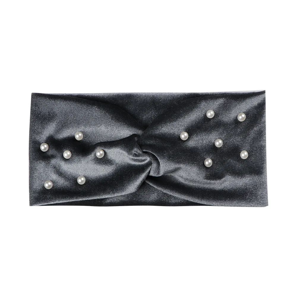 Pearl Knitted Cross Headbands For Women Girls Handmade Hair Accessories Autumn Winter Headwear Ear Warmer Elastic Hair band