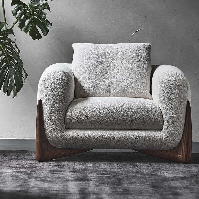 Walnut Solid Wood Leisure charis With Fabric Armchairs with Armrests Hotel Villa Living room Lounge chairs