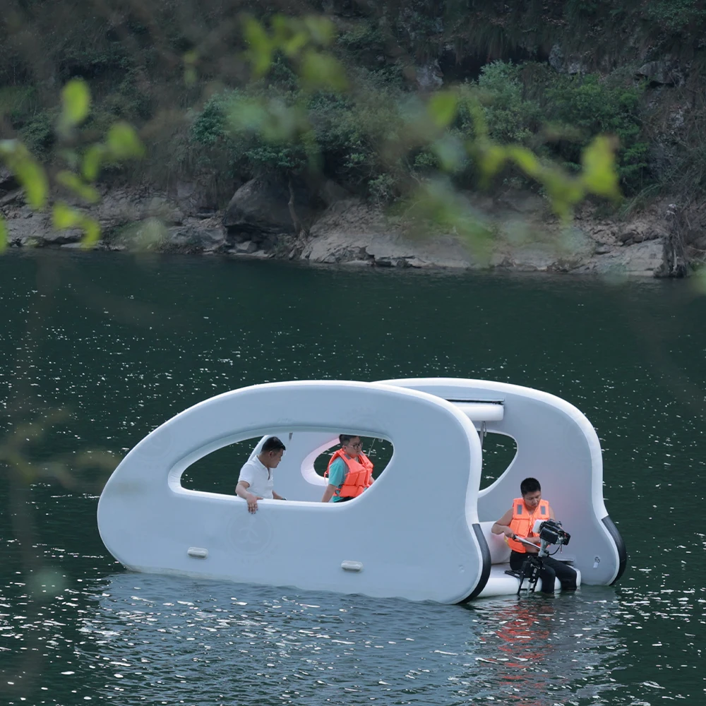 Favorite Factory Price Water Leisure Family Friends Party Inflatable Solar Catamaran Foldable Houseboat Hot Sale With Motor