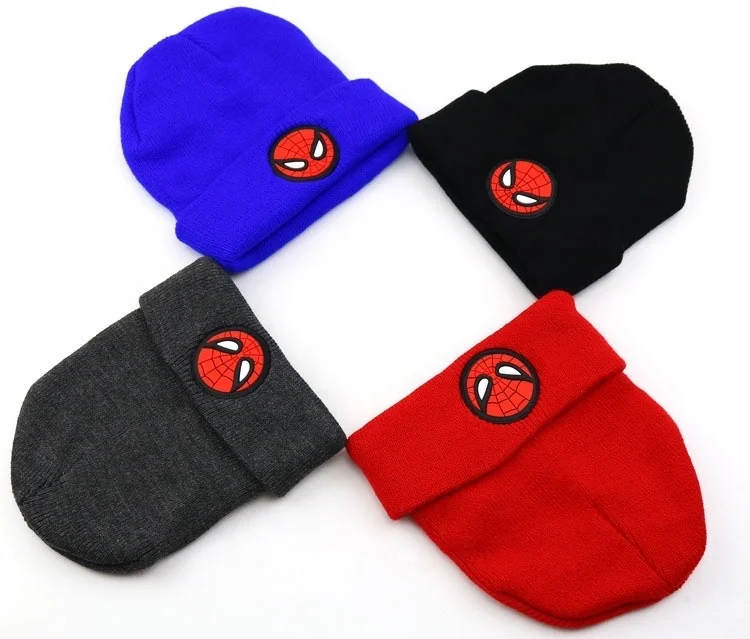 
KENSHELLEY 2020 Hot Sell Custom Baby Hats Children Spider Man Cute Beanies Hats Solid Color Plain Warm Knitted Beanies 