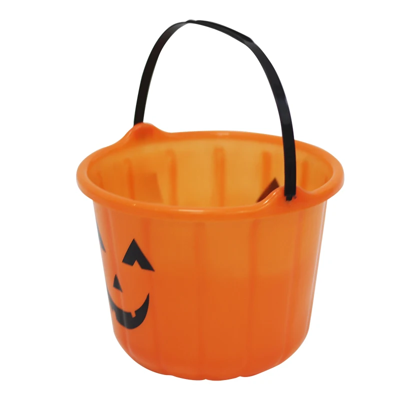 Factory Direct Orange Pumpkin Pail Festival Party Decor Candy Bucket Plastic Halloween Handle Bucket