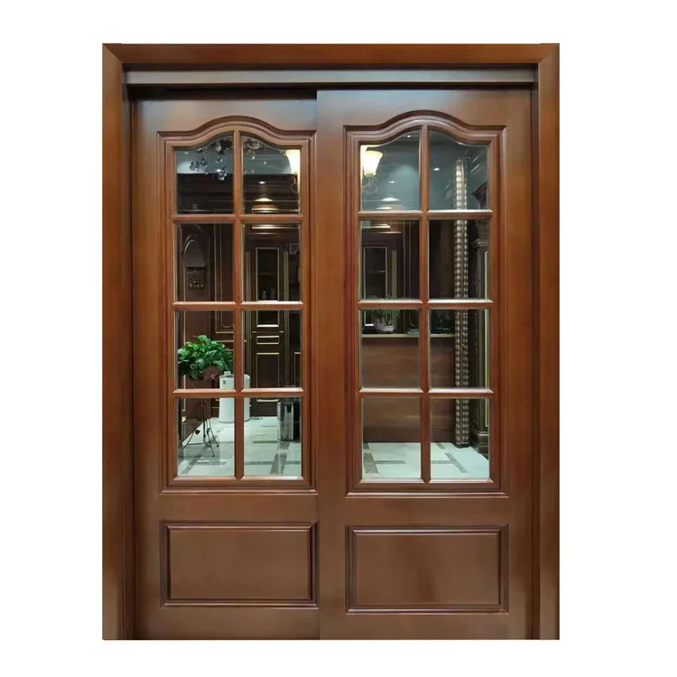 Main door bathroom kitchen wooden doors with insert glass sliding double wooden door