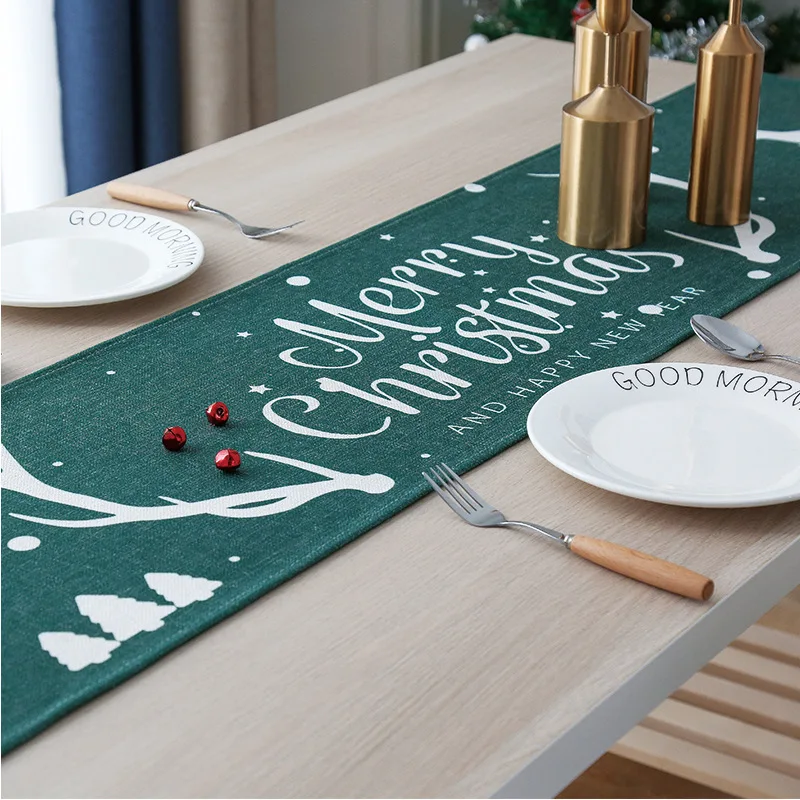 Christmas table runners polyester waterproof Xmas Tree Snowflake deer gnome Plaid Table Runner