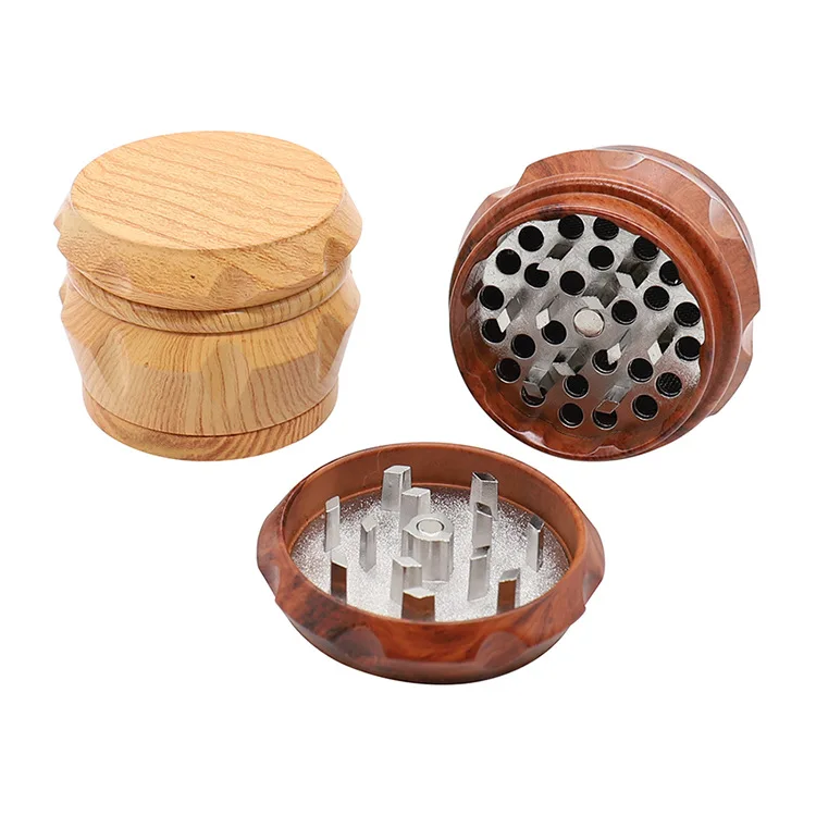
Free Sample Custom Logo 4 Part Smoke Tobacco Wood Tray Weed Herb Grinder 