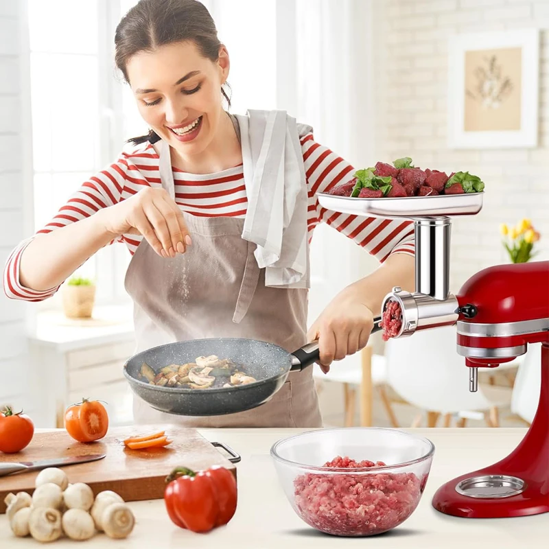 Stand Mixers Spare Parts Food Meat Grinder with Sausage Stuffer Grinding Plates Blade-for Home Kitchen Use