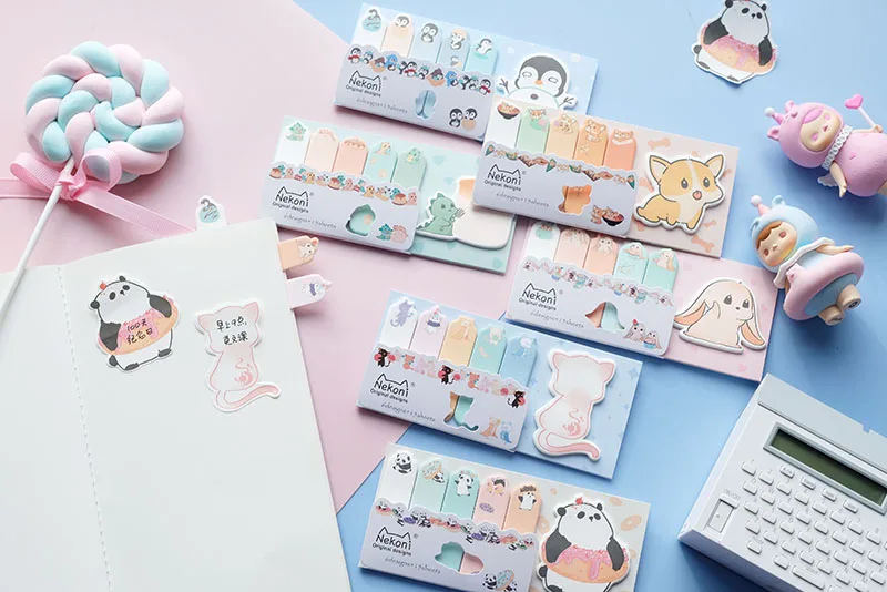 Nekoni Hot Sale Sticky Notes Pad Memo Pad Animal Self-Stick Note Pads Paper Index Bookmark Cute Kawaii Memo Note