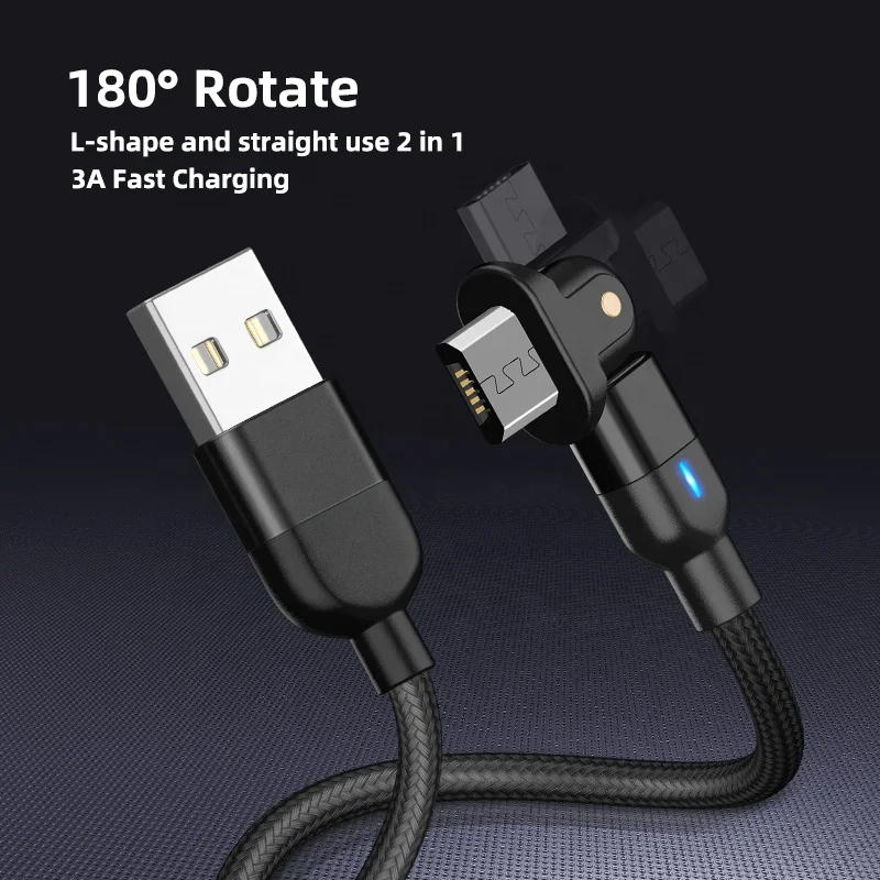  Прямая поставка поворотный на 180 градусов USB-кабель для Android микро-головка зарядное устройство микро-кабель зарядки мобильного