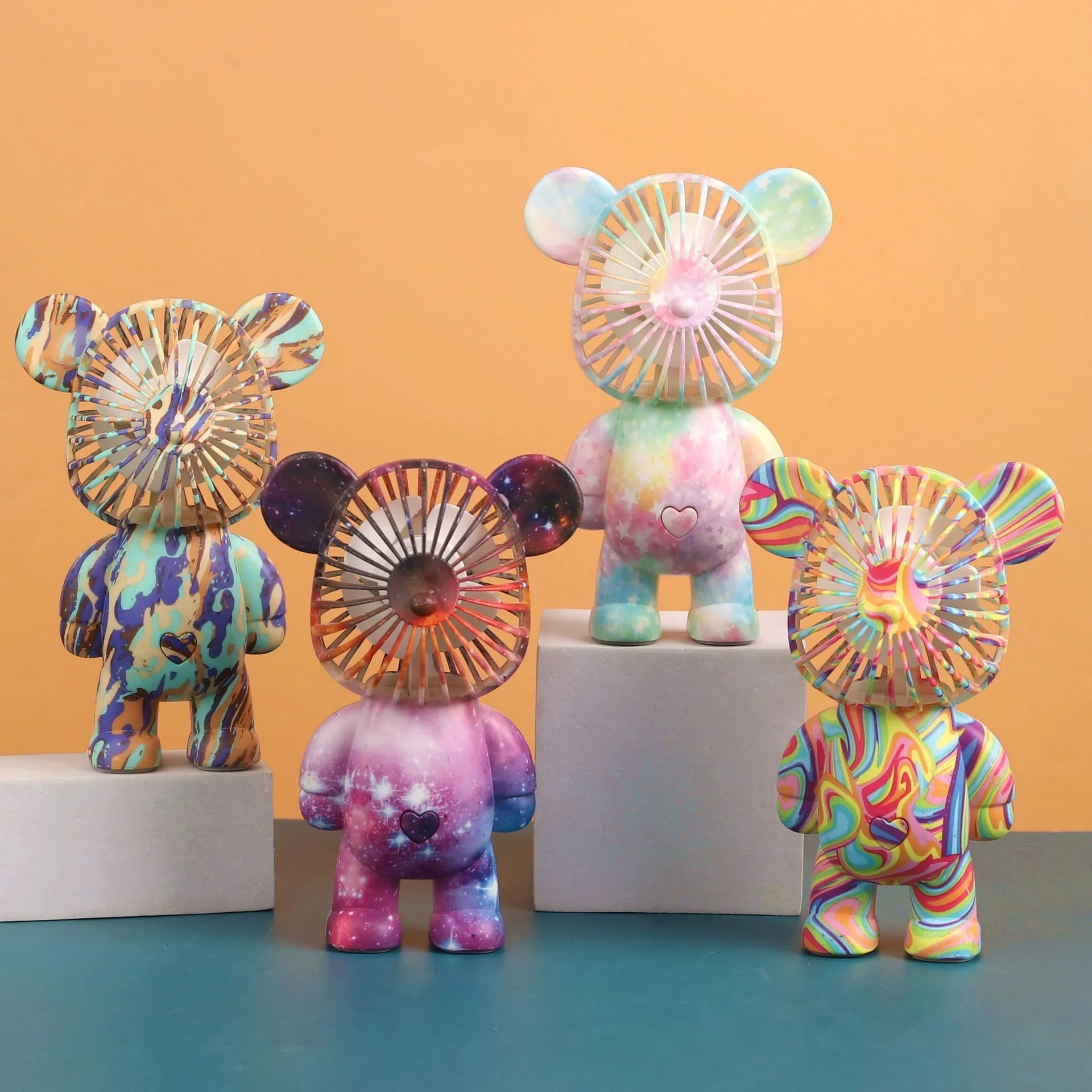 mini Bear hand  rechargeable fan Colorful Gradient Electroplating Fans Cooling Rechargeable Portable mini Usb Bear Fan