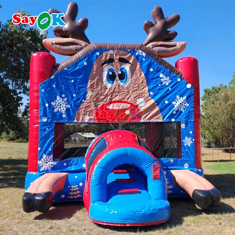 Sayok Flame Retardant PVC Free 3D Design Bouncy Castle Christmas Inflatable Bounce House with Air Blower