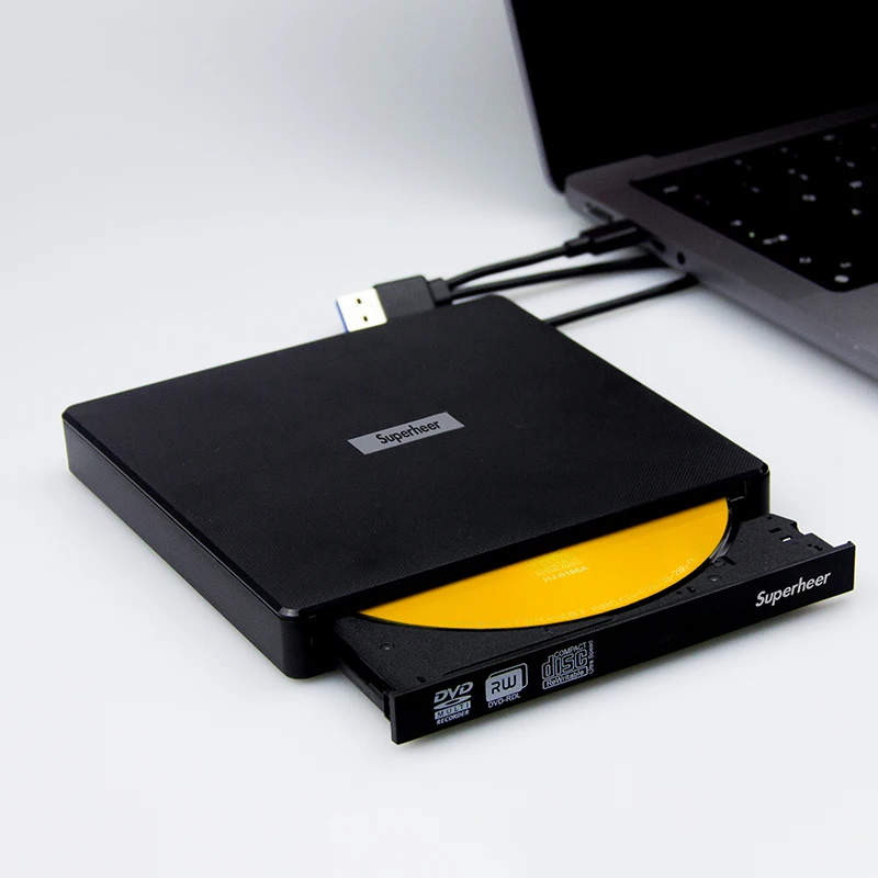 Superheer USB External Portable DVD Burner CD RW Reader Player for Windows Mac Laptop Style Error Support Tray Desktop Mode