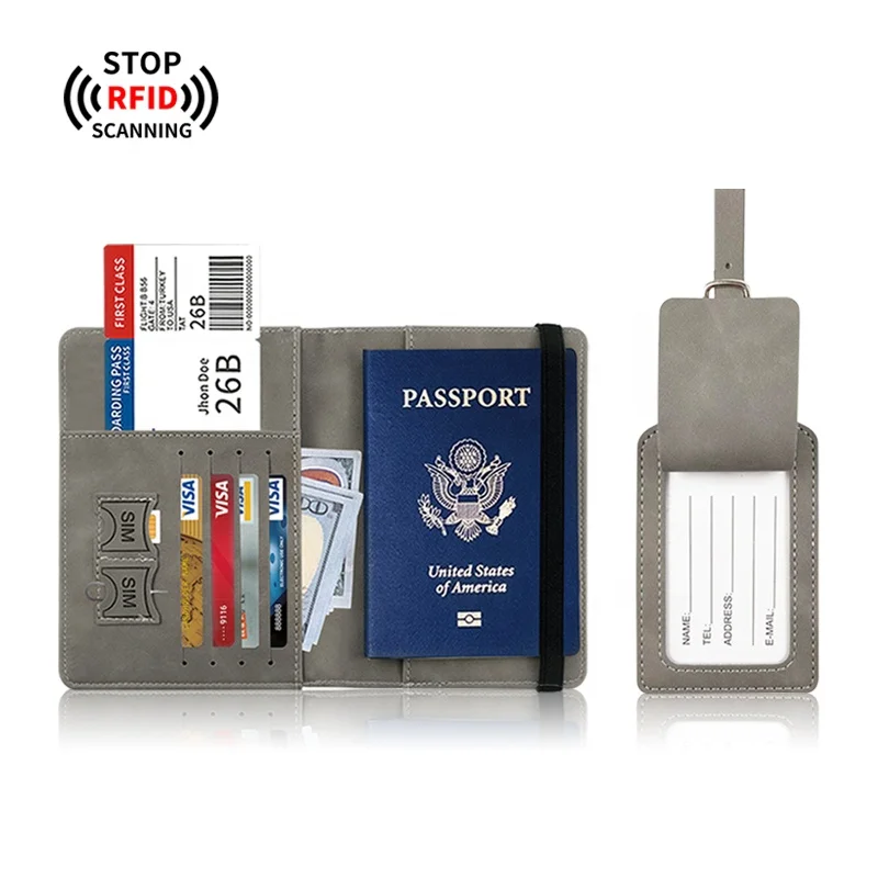 Wholesale Rfid Passport Cover Tag  Passport Sets Travel Family Passport Holder And Luggage Tag Set Leather