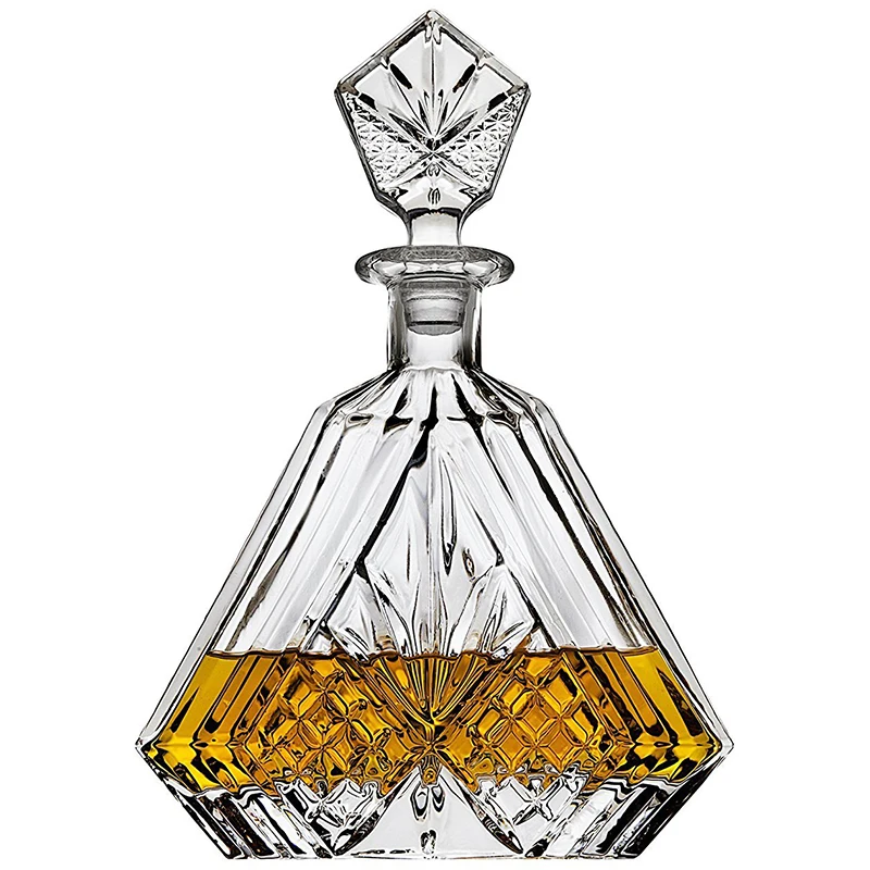 
Wholesale Customize Crystal Wine, Whiskey, Triangular Decanter Bottle with Stopper 650ml 