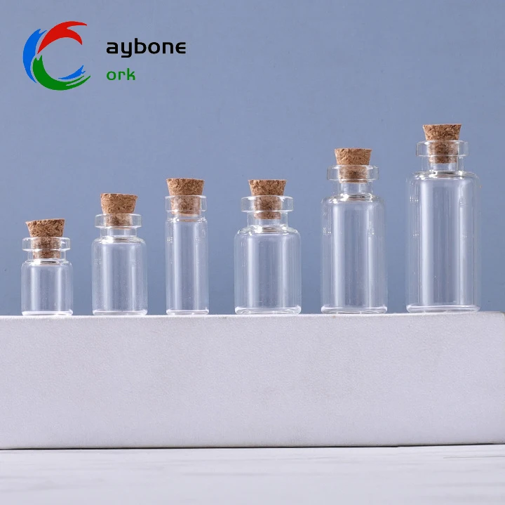 Stock Glass Bottles in 1ml 2ml 3ml Sizes with Cork Mouth for Wishing Drifting Hanging Bottle Applications