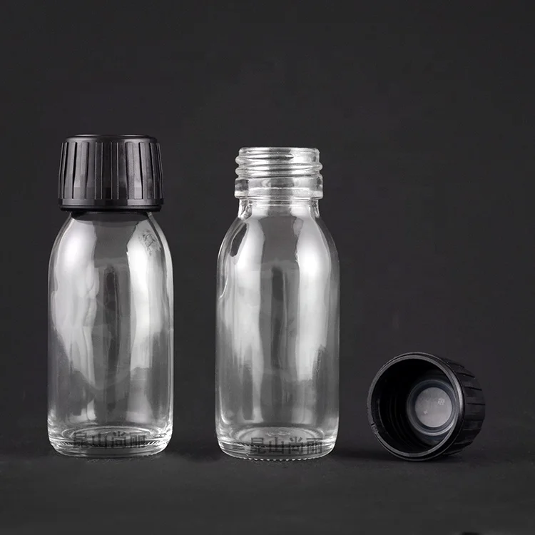 2oz 60ml clear oral liquid syrup glass bottle with 28mm PP cap lid