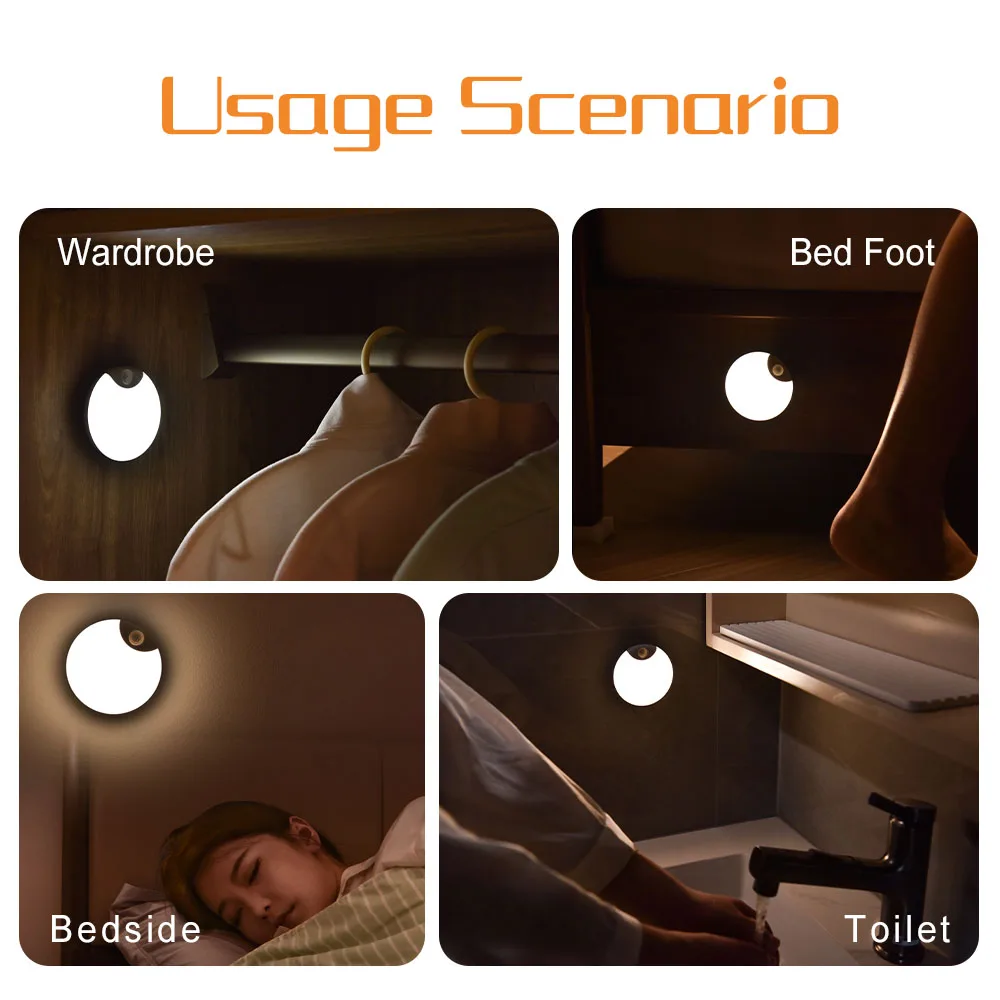 China Factory Magnetic Rechargeable LED Motion Sensor Night Light Indoor Cabinet Motion Detected Lights