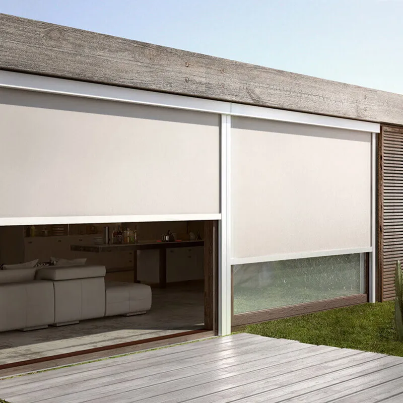 Customized Windproof Outdoor Motorized Zip Track Screen Roller Blinds for sun shade