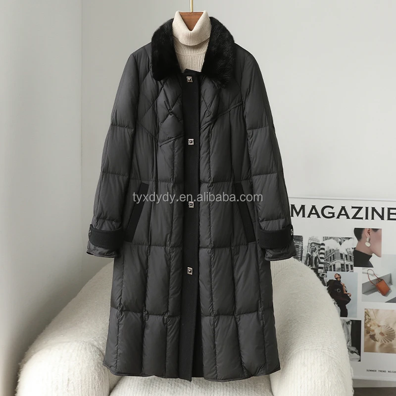 European Splicing Warm down Jacket for Women Korean Version with Versatile Plus Size Loose Casual Style Long Winter Clothing