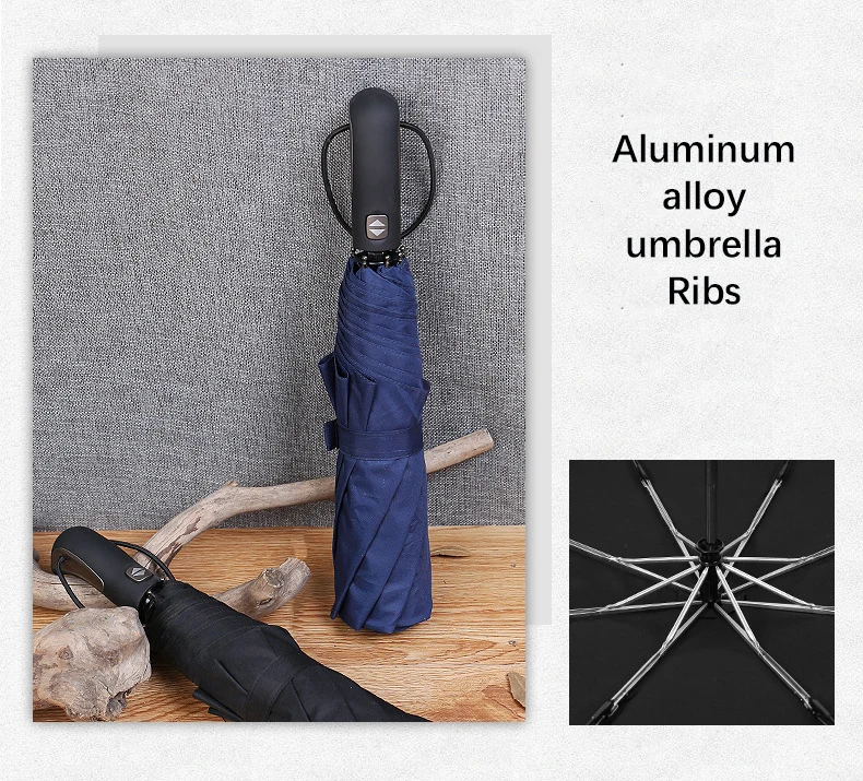 27 inches Portable 10 Rib Reverse Automatic 3 Folding Umbrella With Silver Strip Anti- Wind Storm Umbrella with Waterproof