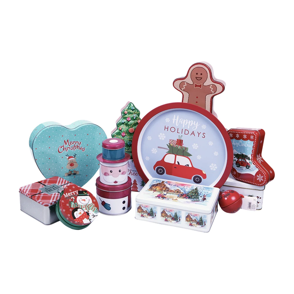 Premium Christmas Tinplate Cookie Tins Set Decorative Cookie Gift Tins, Candies Biscuits Treat Boxes Santa Claus Cookie Tin Can