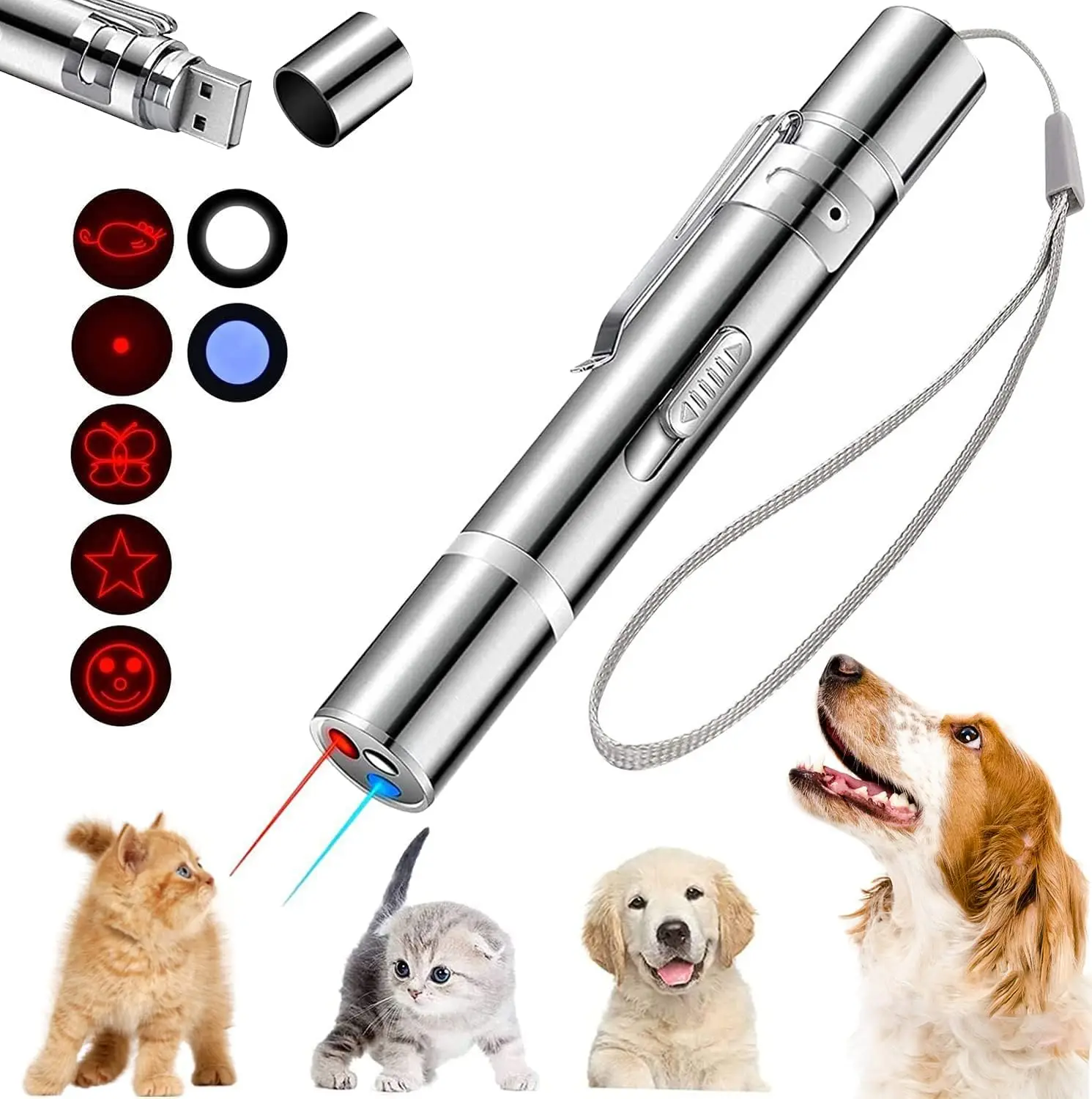 7 Adjustable Patterns Rechargeable Mini Long Range 303 Laser Pointer Puntero Lazer Light for pets