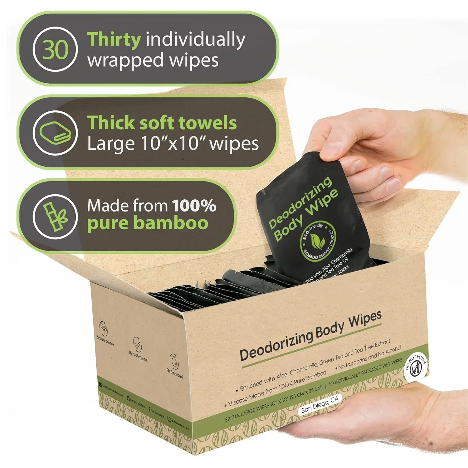 Individually Wrapped Natural Organic Bamboo Wipes 100% Biodegradable Body Wipes