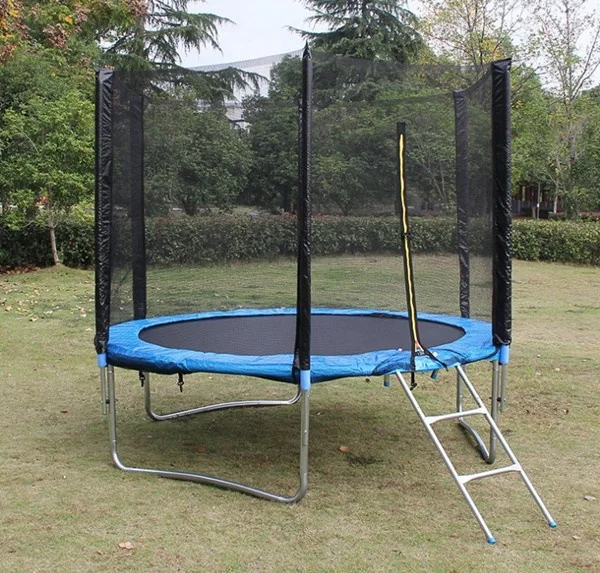 outdoor gymnastic fabric 10ft 12ft 16ft round park trampoline with tent enclosures slide ladder for adults