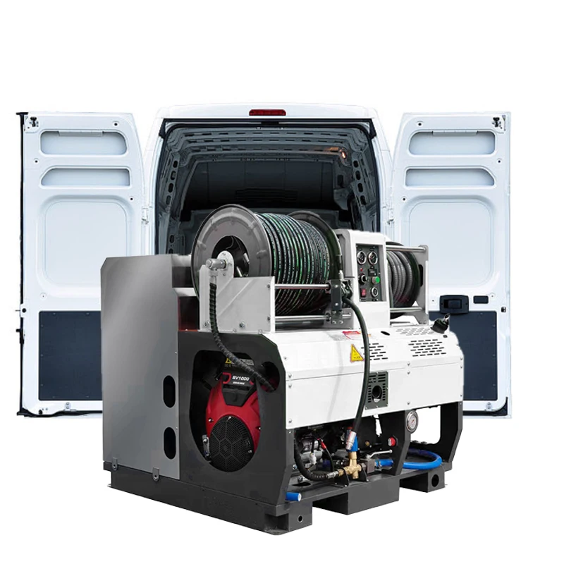 AMJET300bar40lpm truck-mounted sewer jet machine comes with a 500-liter stainless steel water tank