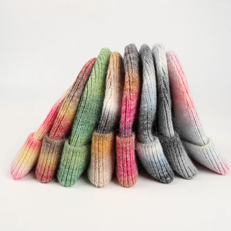 Women colorful winter knitted beanies lady warm knit hats rainbow color fashion cuffed beanies