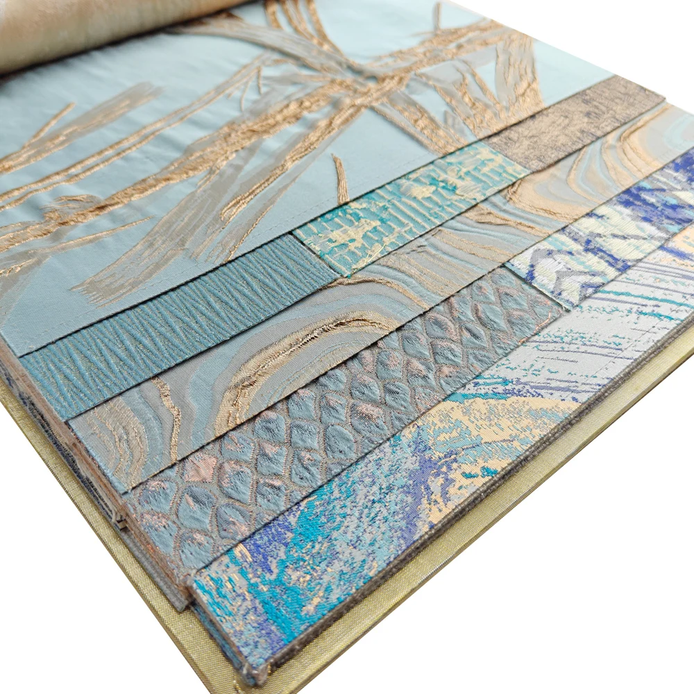 Luxury Jacquard Embroidered Curtain Fabric Best Blackout Fire Retardant Plain Yarn Dyed Living Room Sun Block Wholesale China