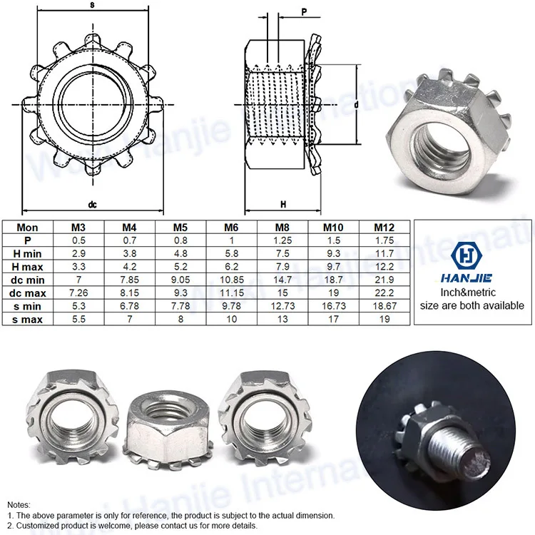 Customized All Sizes M3 M4 M5 M6 M8 M10 Stainless Steel Multi tooth K-lock gear toothed lock Kep Washer Nut