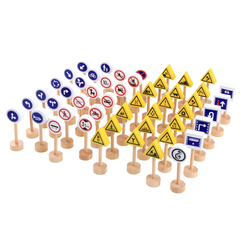 Kids Wooden Street Signs Play Toy Set Wood Early Educational Traffic Signs Montessori Preschool Learning Toys