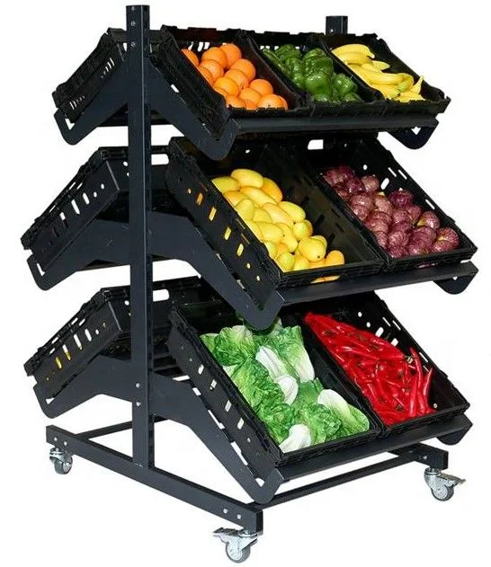 800mm Supermarket Store  Retail Store Used Metal Mobile Fruit And Vegetable Displays Vegetable Shelf