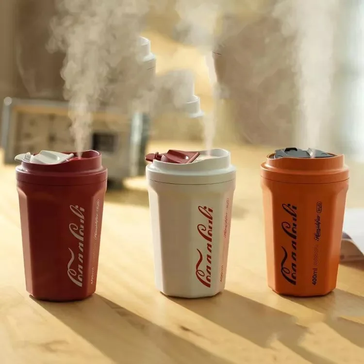 Hot Selling 3d flame air humidifier  USB Cool Effect Rechargeable Battery 440ml Coke Cup Car Mini Air Humidifier