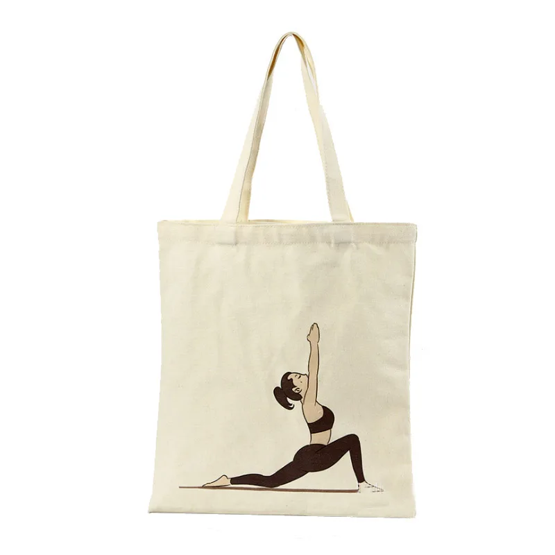 
Fashion Cute Yoga Shopping Travel Burlap Cloth Bag Canvas Tote Bag for Girl 