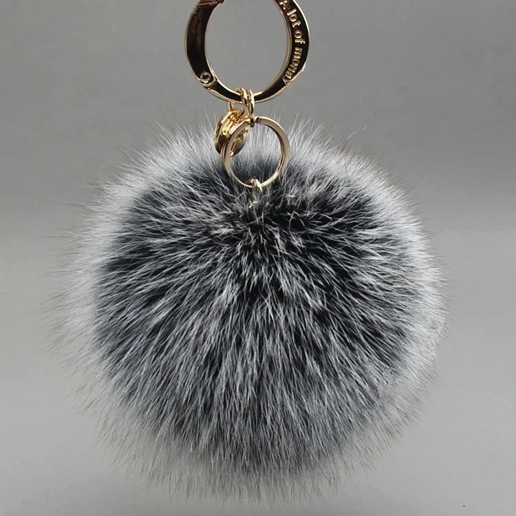 
2021 New Arrival Real Fox Fur Pompom Fox Fur 13CM Accessory Pom Poms with Keychain for Bags with Snap Button for Beanie Hats 