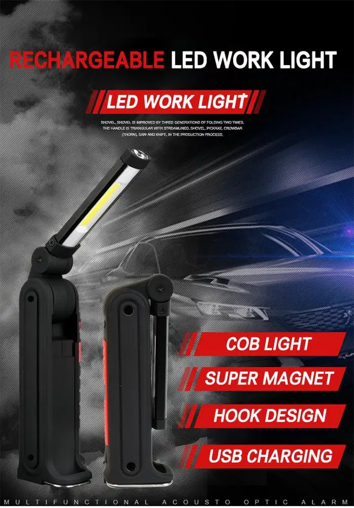 Brightenlux Powered 300Lm Slim Usb Inspection Light With Magnetic Base, Magnetic Portable Working Lamp Cob Led Work Light Magnet