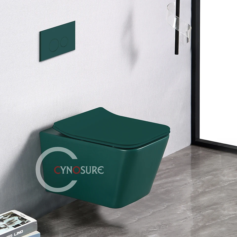 Wall Hang Toilet Installation Matte Dark Green Rimless Back To Wall Toilets Bathroom Ceramic Toilet Bowl