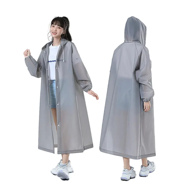 Wholesale Lightweight Grey Waterproof Foldable Rain Wear Adult EVA Long Raincoat with Hood