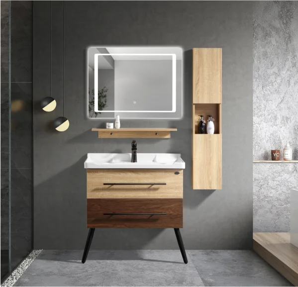 PLYWOOD BATHROOM CABINET WITH LED MIRROR WITH SIDE CABINET