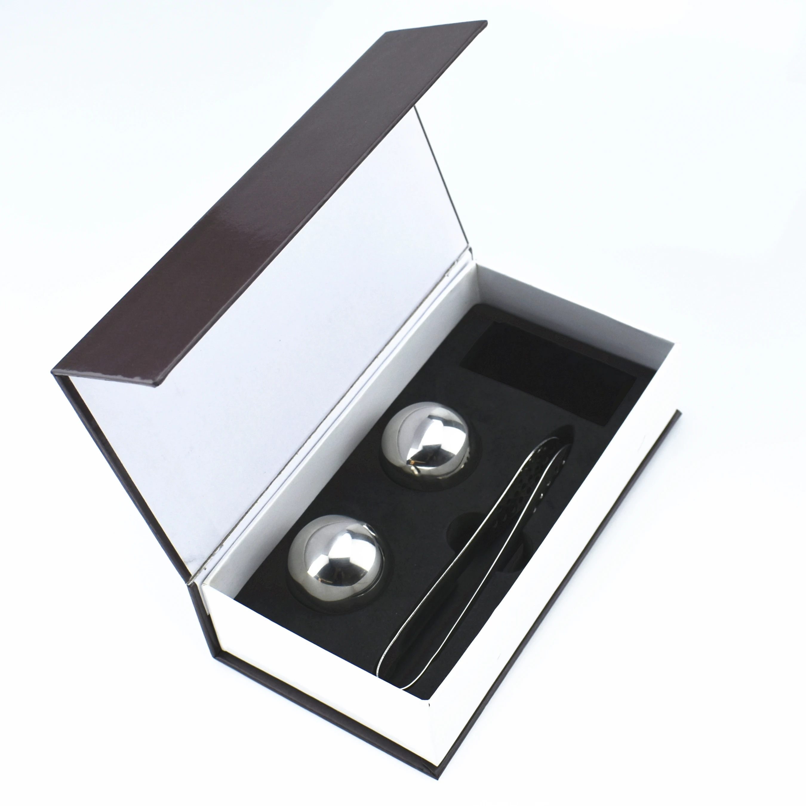 Gift Box 2 PCS 40mm Big Stainless Steel Ice Cube Balls Reusable Ice Cubes Round Whiskey Stones with ice tong storage bag