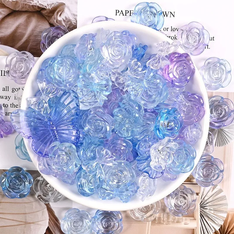 New Arrival Dreamy Beauty Colorful Transparent Baroque Butterfly Rose Shape Resin Cabochons Slime Charms For Jewelry Accessories