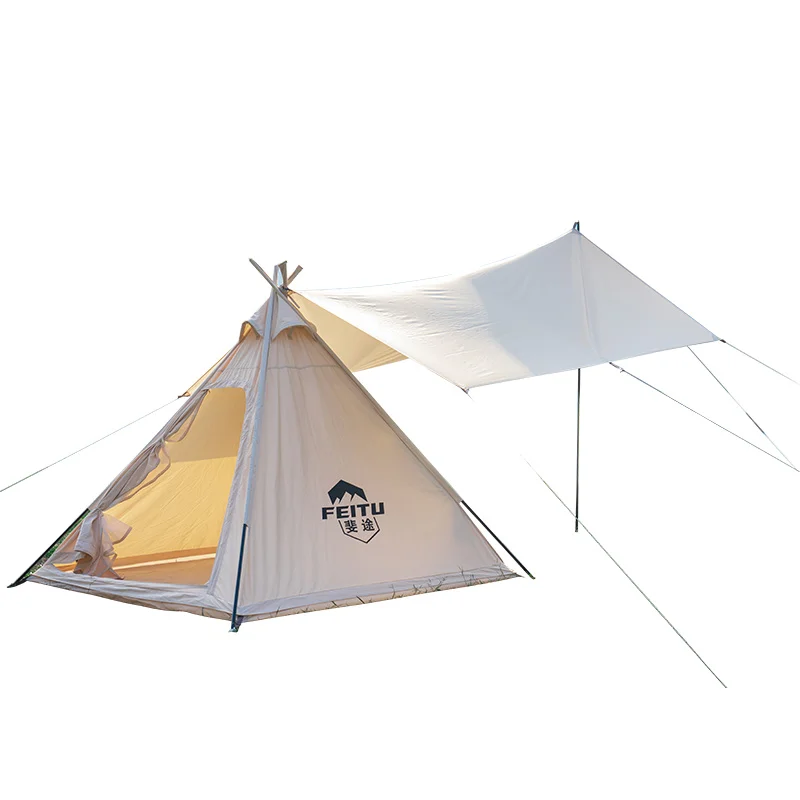 FEITU  pyramid waterproof Cotton  tent outdoor camping tent Comfortable and breathable for family camping and hiking