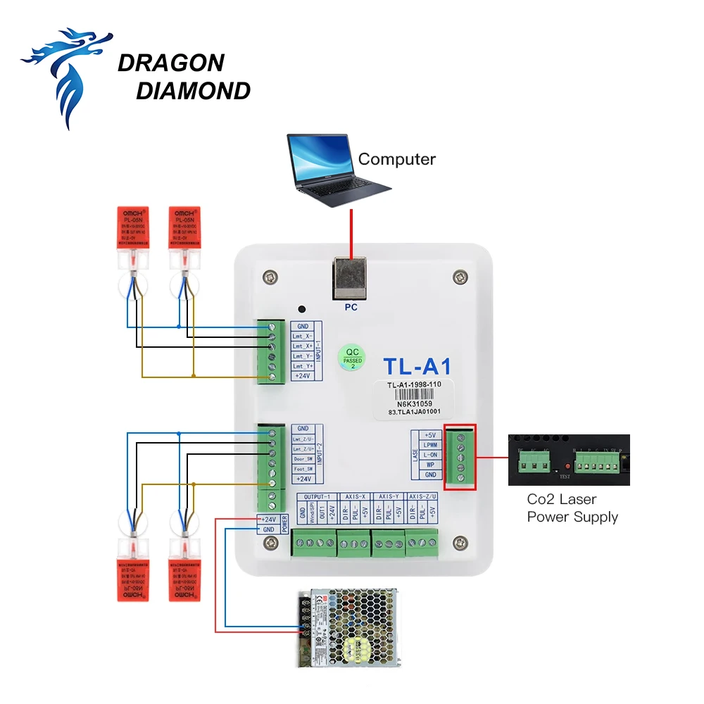 Dragon Diamond TL-A1 laser controller system 6090 6040 replace ruida Leetro Trocen Dc 24V 2A TL-A1